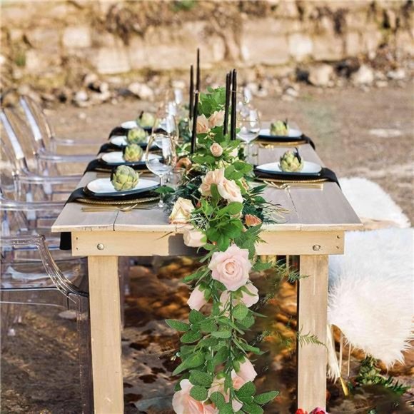 2 Pack Pink Artificial Floral Garland 13 FT Fake Rose Vine Hanging Rose Garland - Picture 2 of 6